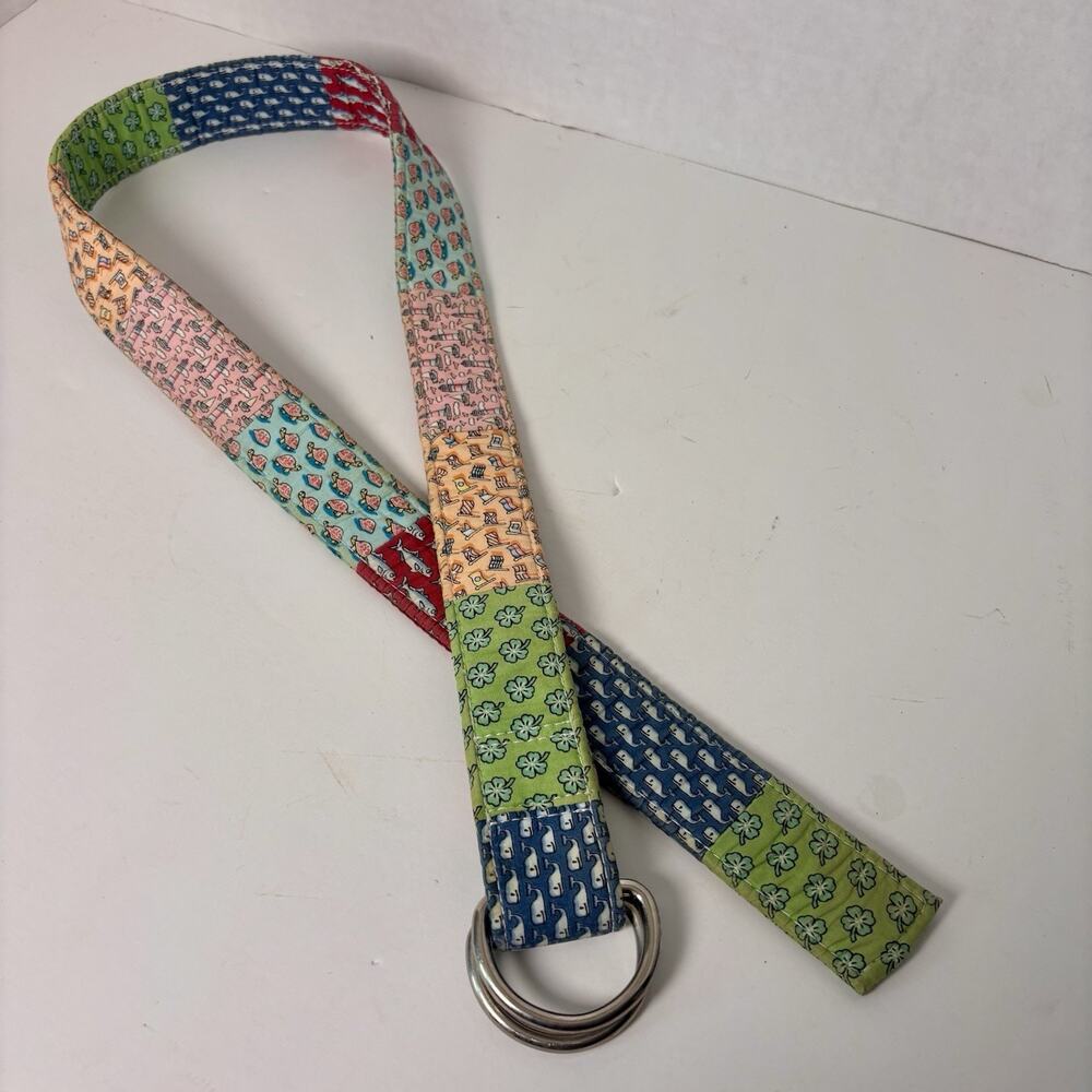 Vineyard Vines Fabric Patchwork D-Ring 100% Cotton Medium Belt Preppy Nautical
